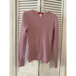Anne Klein Sport 100% Cashmere Cable Knit Sweater Size S Pink Quiet Luxury Soft